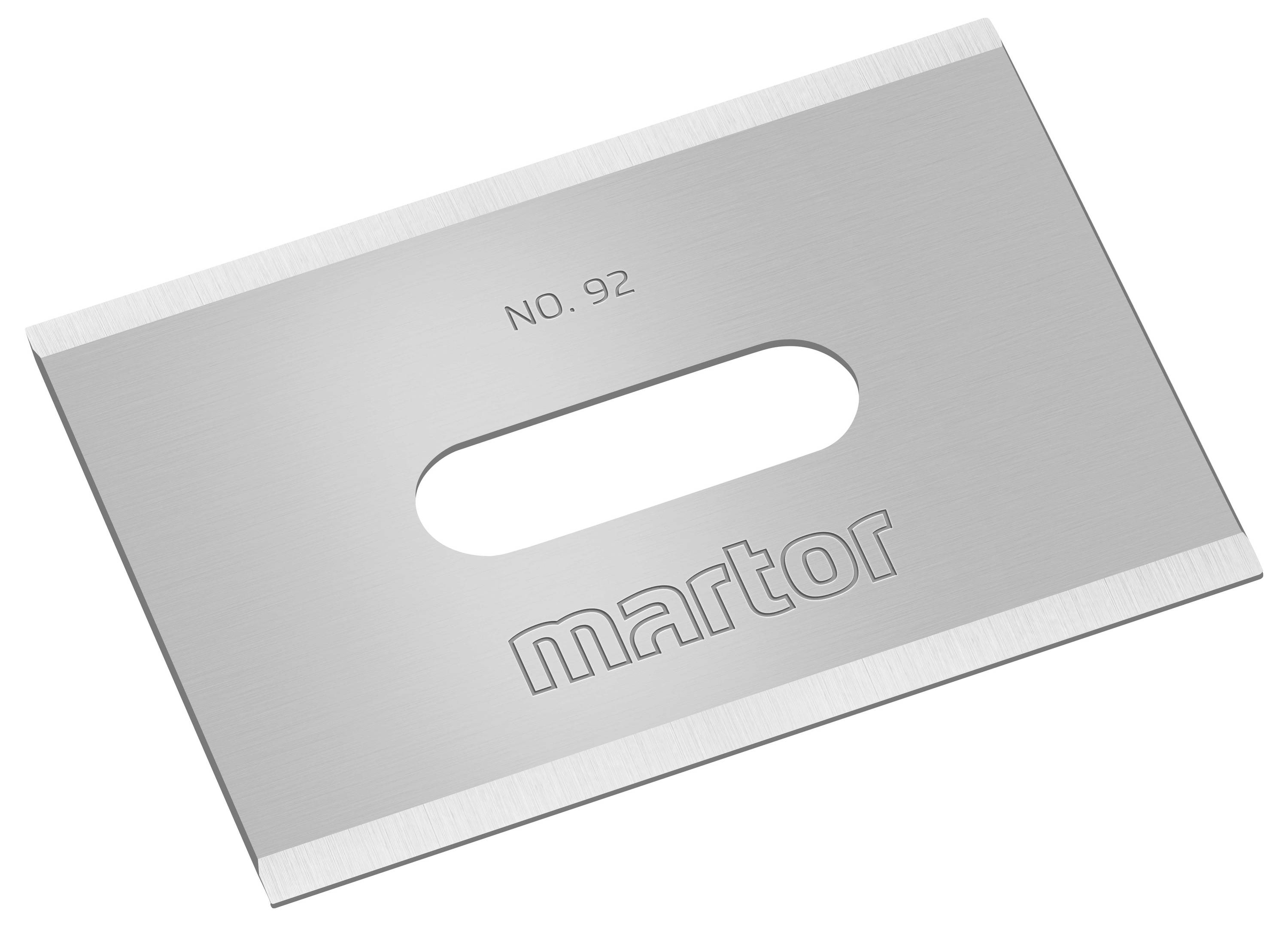 Egy ezüstszínű, téglalap alakú cserepengelapát, középső nyílással, amelyen a "No. 92" és a "martor" felirat olvasható.