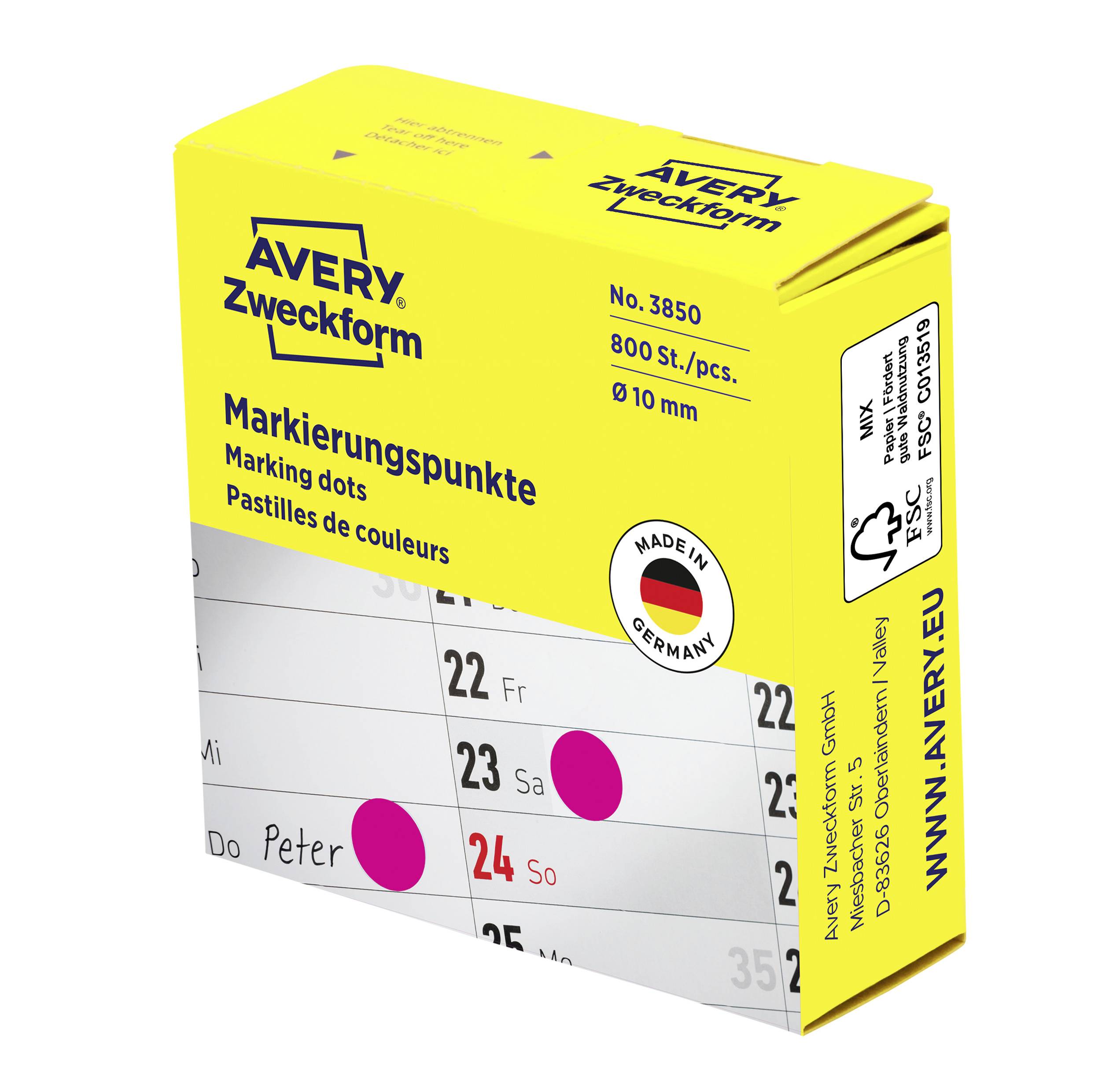 'Avery Zweckform jelölőpont csomag, 10 mm, 800 darab, rendszerezéshez alkalmas, erős tapadással.'