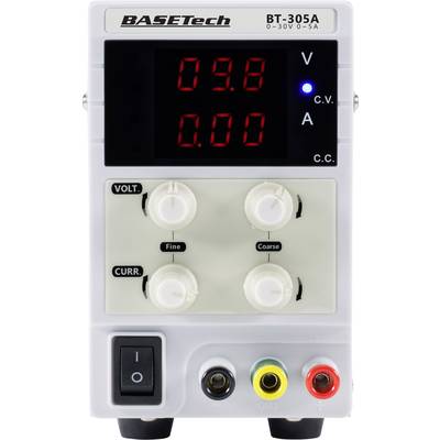 Basetech 0 Labortápegység, szabályozható Kalibrált (ISO) 0 - 30 V 0 - 5 A 150 W Dugaszcsatlakozó, 4 mm Vékony kivitel Ki