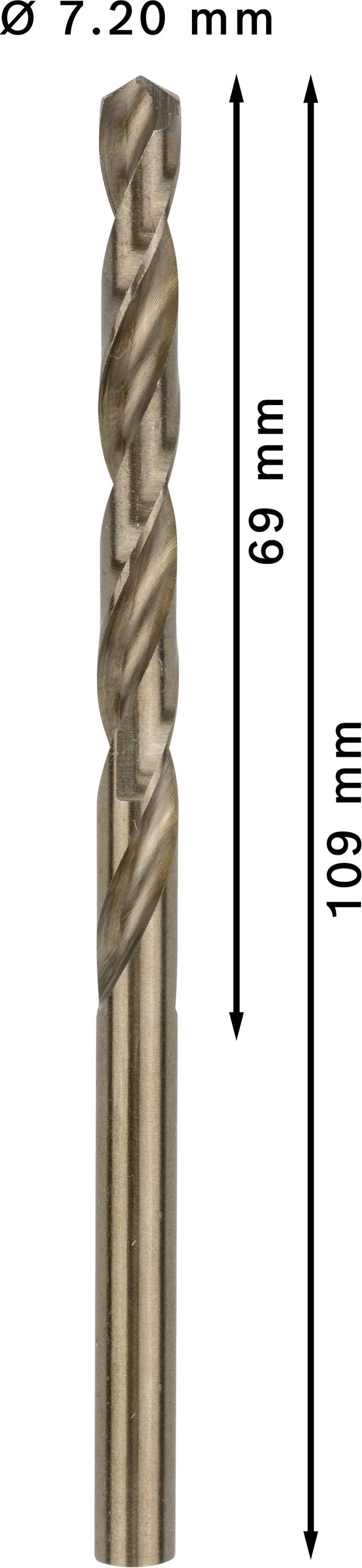 Fúró 7,20 mm átmérővel és 109 mm teljes hosszúsággal. A vágóhossz 69 mm.
