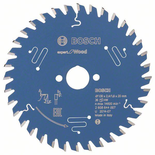 Bosch körfűrészlap fafeldolgozáshoz, 130 mm átmérőjű, kék bevonattal és ezüst fogakkal, "Made in Italy".
