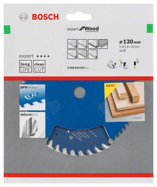 Bosch fűrészlap fából, 130 mm átmérőjű, 20 mm-es furat. Kiemelt jellemzők: hosszú élettartam, precíz vágás.