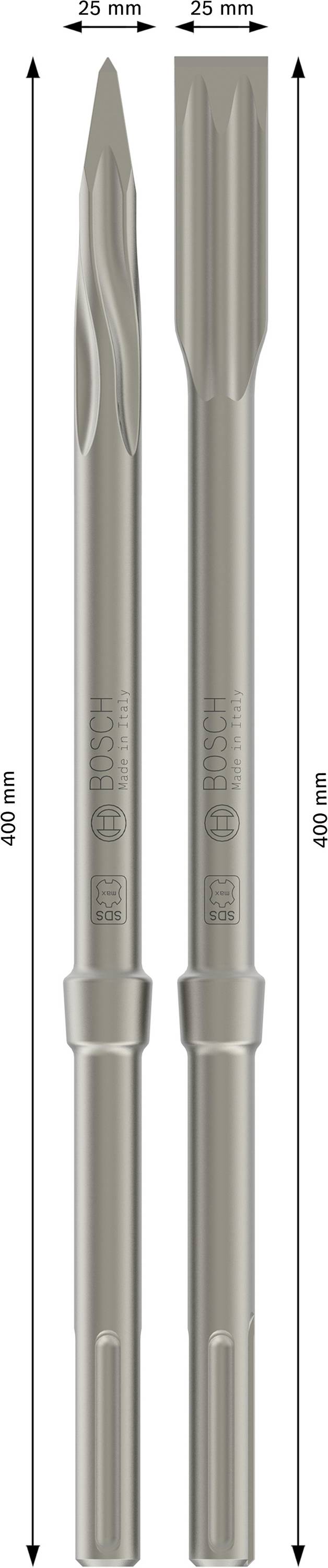 Két hosszúkás szerszám egymás mellett, mindkettő 400 mm hosszú. Bal oldali forgó élekkel, jobb oldali recézett. Mindkettő 8 mm széles.