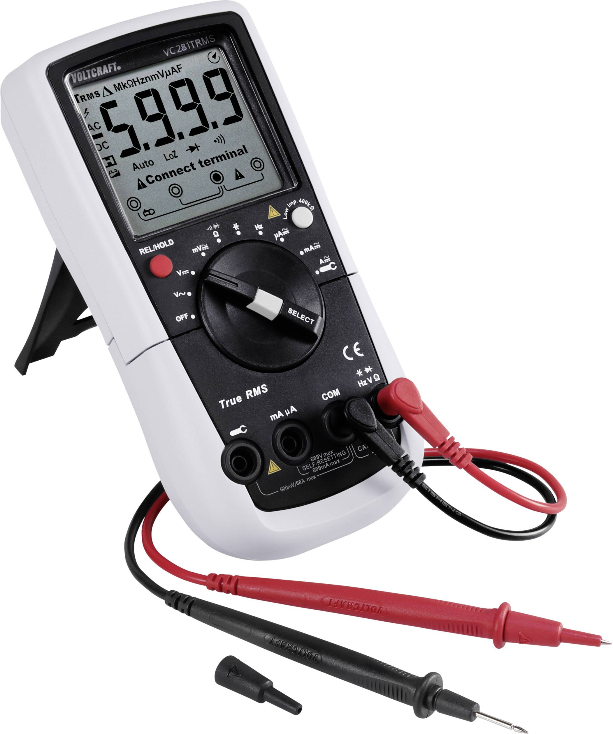 Digitális kézi multiméter lakatfogó adapterrel CAT III 600 V kijelző (digitek): 6000 VOLTCRAFT VC281-3