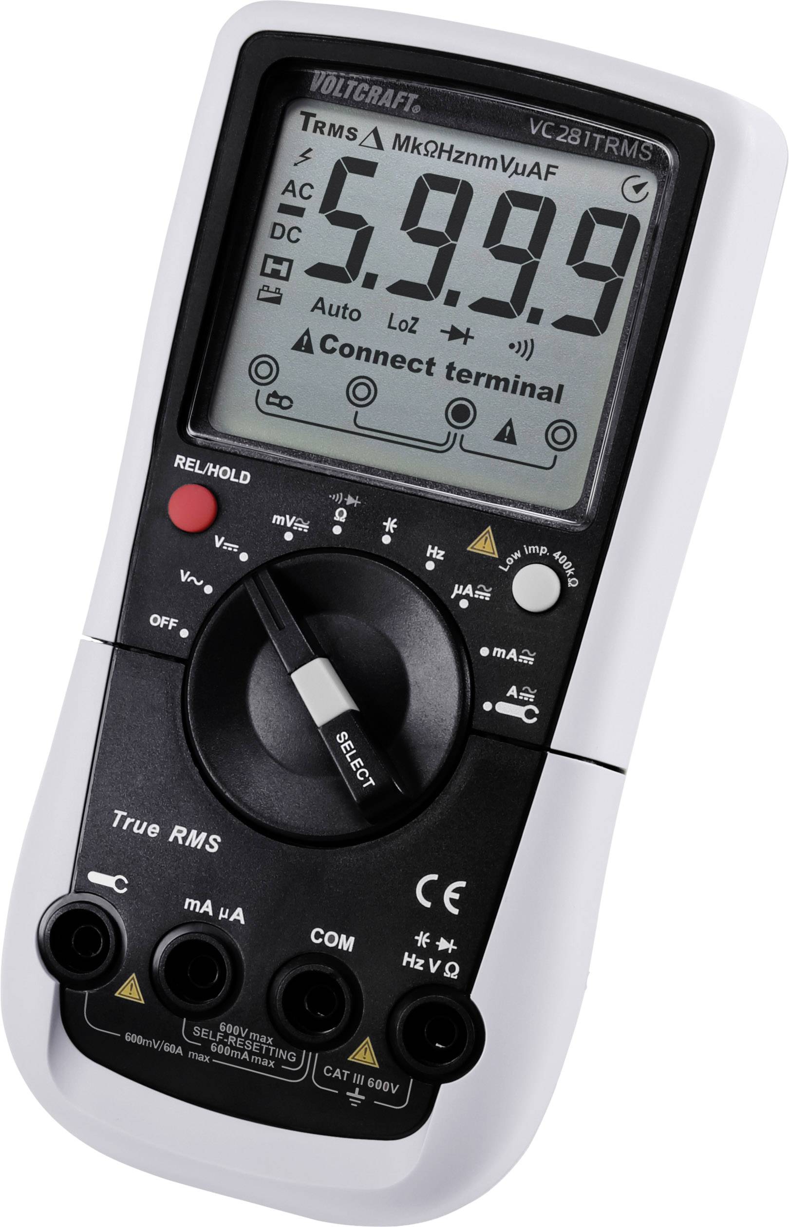Digitális kézi multiméter lakatfogó adapterrel CAT III 600 V kijelző (digitek): 6000 VOLTCRAFT VC281-5