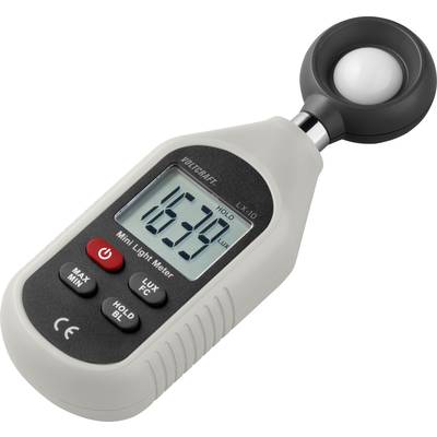 Egy digitális kijelzővel rendelkező luxméter '1639 Lux' értéket mutat. A készülék szürke és rendelkezik mérő- és memóriagombokkal.