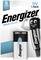 Egy 9V-os Energizer Max Plus elem csomagolása, amelyen egy izmos Comic-elemfigura feszít, miközben izmait mutatja. 5 év szavatosság.