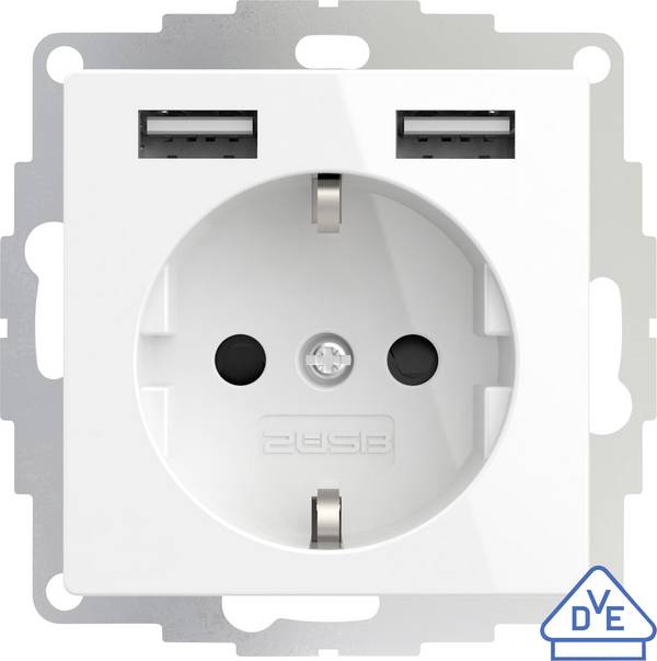 2USB 2U-449276  Süllyeszthető dugalj  VDE, USB-vel, Gyermekvédelem IP20 Tiszta fehér, Fényes effekt