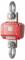 Egy piros tehermérő emelőszem fém fülekkel felül és alul, amelyet anyagmozgató berendezésekben súlymérésre használnak.