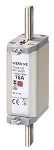 Biztosíték 'Siemens 16A' felirattal, 690V, 3NA3 195. Két fém csatlakozóval felül és alul. Házazat bézs-szürke színű.