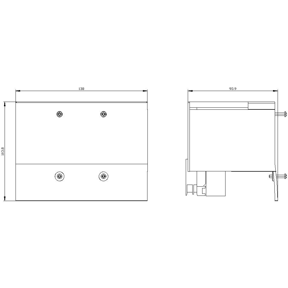 Egy téglalap alakú alkatrész rajza méretekkel: szélesség 128 mm, magasság 110,5 mm, mélység 93,9 mm. Elölnézet és oldalnézet.