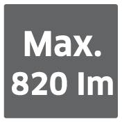 Egy szürke mező, amelyen a 'Max. 820 lm' felirat látható, amely a maximális fényteljesítményt lumenbergen jelzi.