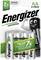 'Energizer AA akkumulátorok csomagolása, 4 darabos csomag, újratölthető, 1300mAh kapacitással. Gyártva 7% újrahasznosított akkumulátorból. Akár 2x hosszabb élettartam.'