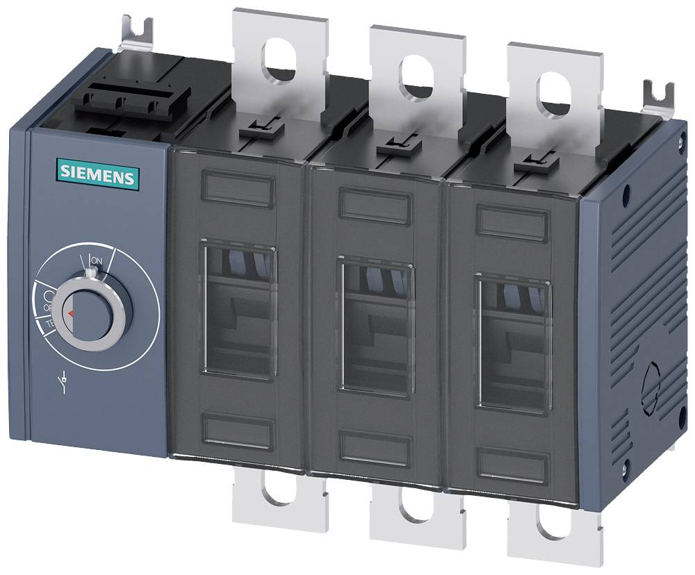 Siemens ipari kapcsoló forgókapcsolóval és több elektromos csatlakozóval, ipari alkalmazásokban áramkörök vezérlésére használva.