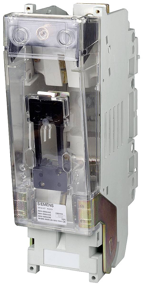 Elektromos védőeszköz átlátszó burkolattal, tipikus ipari alkatrész elektromos rendszerek védelméhez és vezérléséhez.
