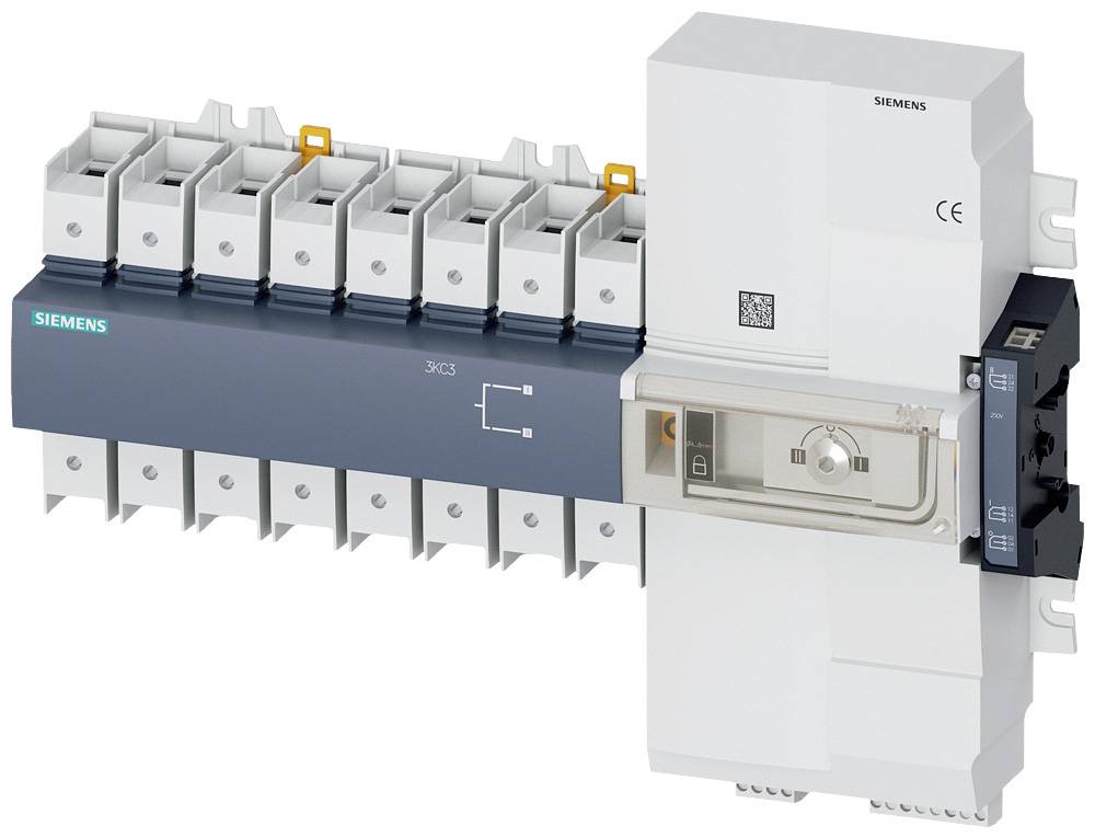 Siemens 3KC3 kapcsolókészülék, fehér-szürke, több foglalattal és kezelőpanellel. Elektromos vezérlőrendszerekhez alkalmas.