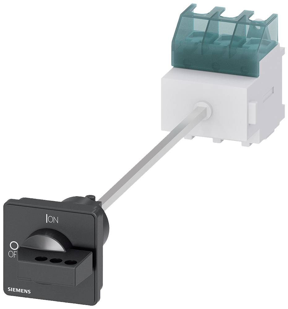 A Siemens forgókapcsoló komponense 'BE' és 'KI' jelölésekkel, elektromos vezérlési alkalmazásokhoz használható áramköröket mutat.