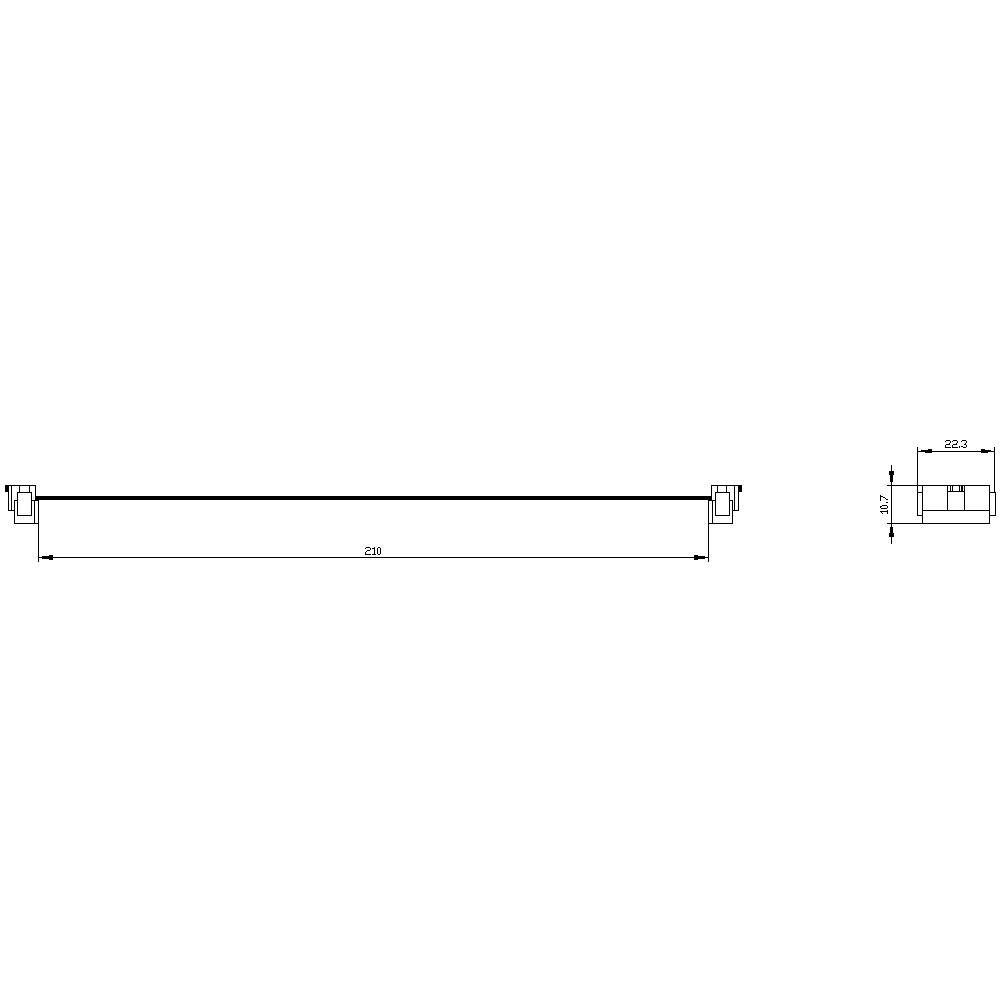 Műszaki rajz egy téglalap alakú elektronikai alkatrészről, méretei: 223x12,7x22,3 mm.