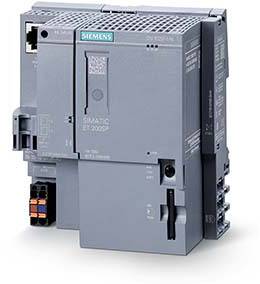 Egy szürke Siemens SIMATIC ET 200SP modul, egy automatizálási eszköz gépipari folyamatok vezérlésére és optimalizálására.