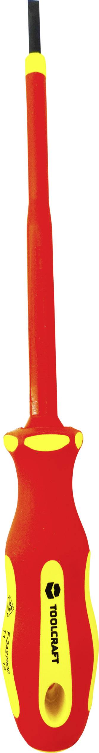 Piros fogantyús és sárga kiemelésű csavarhúzó, elektromos munkálatokhoz alkalmas, fehér háttér előtt.
