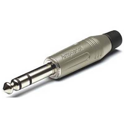 Egy ezüstös 3,5 mm-es jack dugó három fekete gyűrűvel és bordázott fogófelülettel.