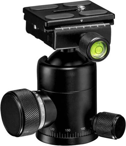 Egy fekete állványfej vízszintezővel és skálákkal, amely lehetővé teszi fényképezőgépek precíz beállítását.