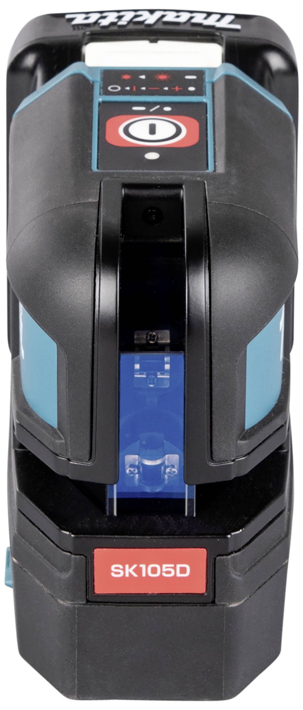 Egy fekete és kék eszköz, amelynek tetején a 'Makita' felirat látható, piros gombbal és az 'SK105D' jelzéssel. Úgy tűnik, hogy egy szerszámról van szó.