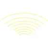 Sárga WiFi-szimbólum fehér háttérben, kilenc félkör alakú vonalból áll, amelyek alulról felfelé haladva méretükben fokozatosan növekednek.