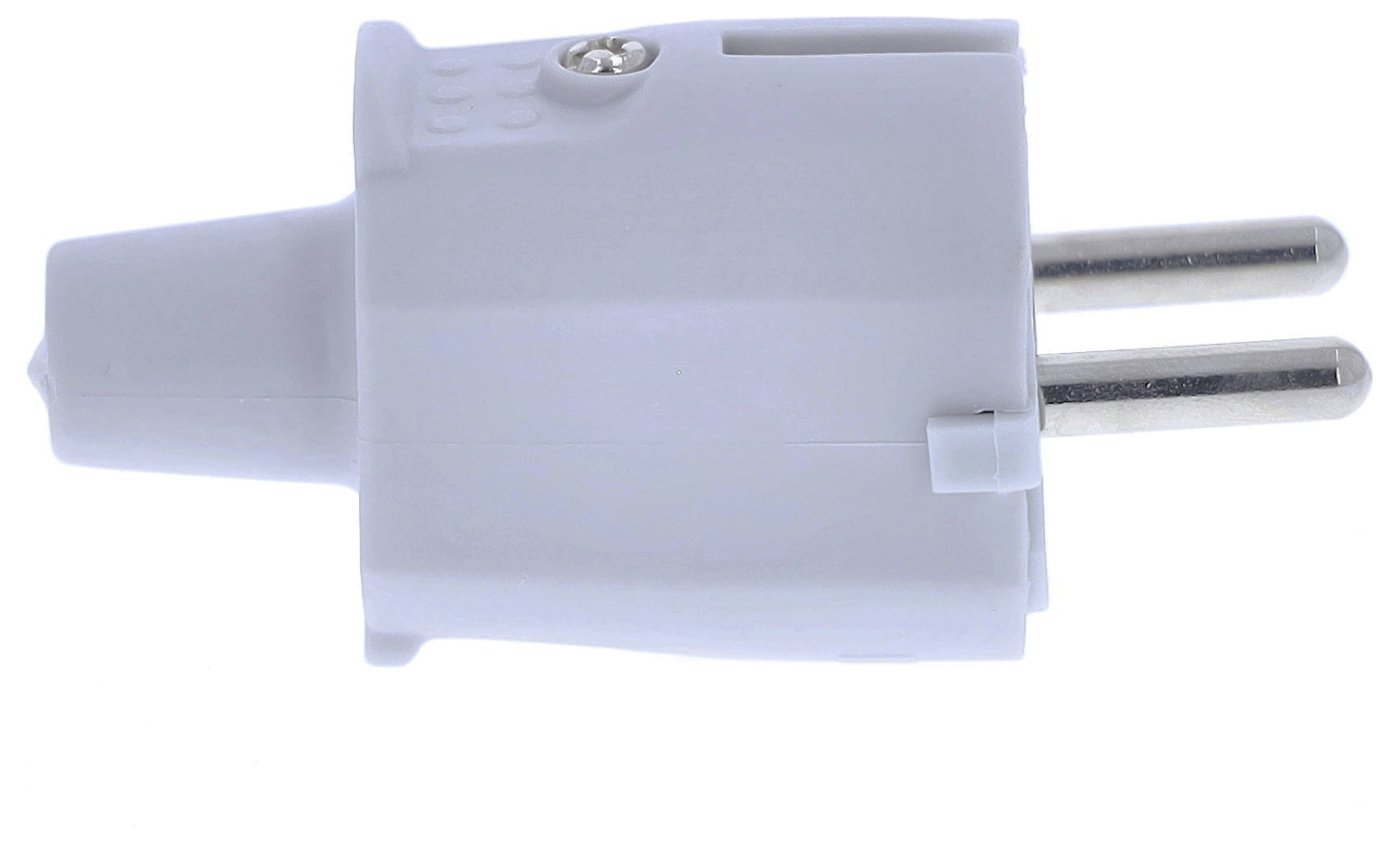 Egy fehér, kétpólusú eurodugó, amelyet gyakran használnak kis elektromos készülékekhez Európában.