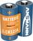 Két darab CR123A méretű ANSMANN márkájú lítium akkumulátor, narancsszínű burkolattal és a 'Batterie Lithium, German Quality Check' felirattal.