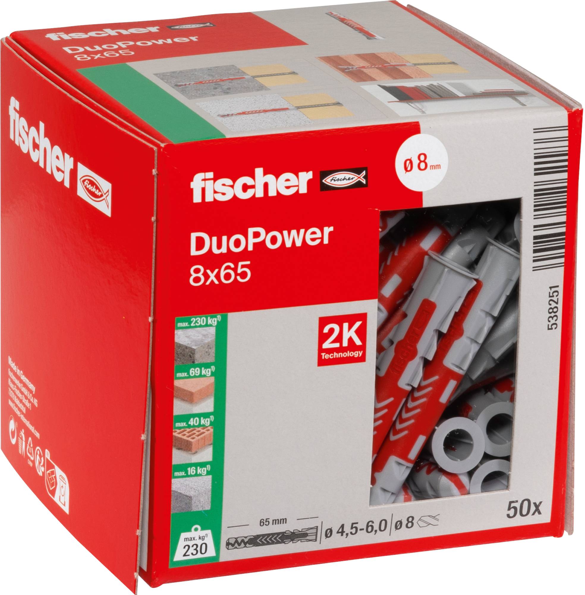 Fischer 538251 DUOPOWER 8x65 LD 2 komponensű tipli 65 mm 8 mm 50 db-5