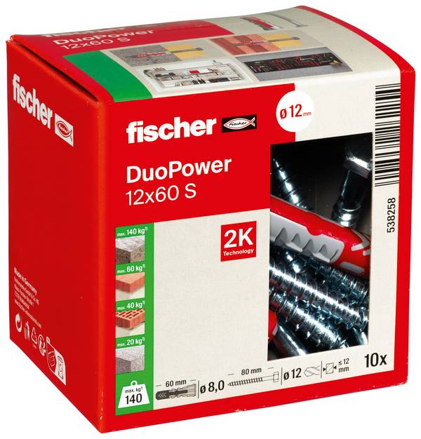 Fischer 538258 DUOPOWER 12x60 S LD 2 komponensű tipli 60 mm 12 mm 10 db
