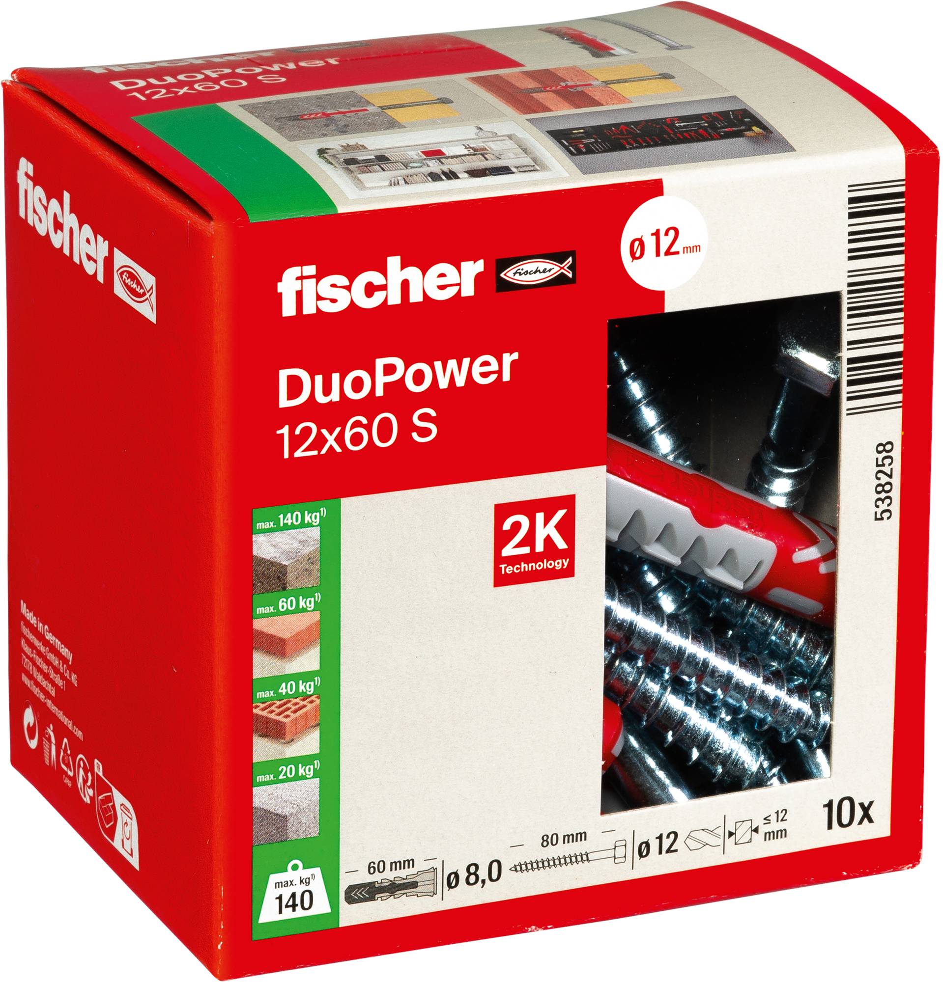Fischer 538258 DUOPOWER 12x60 S LD 2 komponensű tipli 60 mm 12 mm 10 db-5