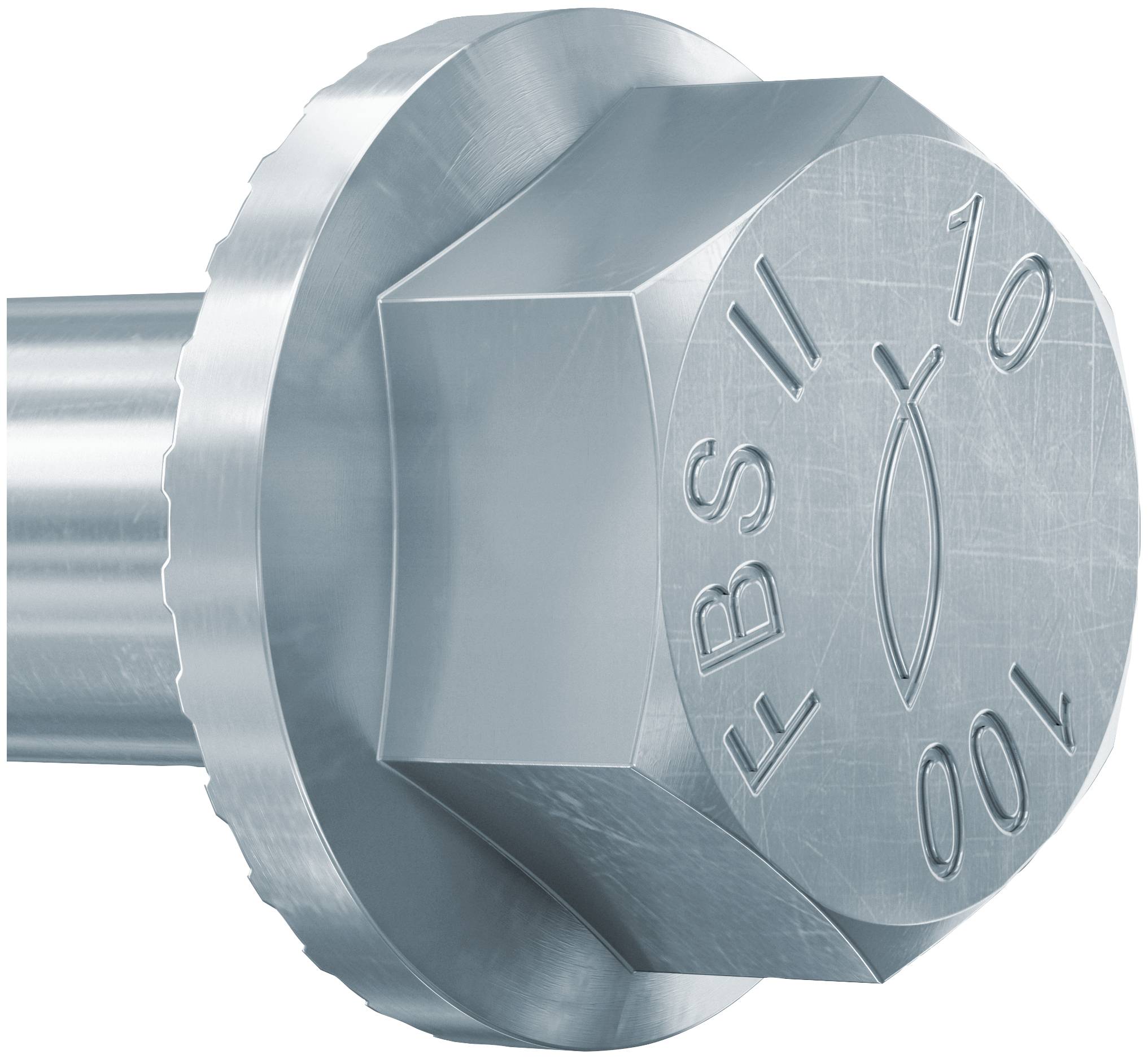 Egy fém csavарfej közeli képe, amelyre az "EBS 11 10 10" felirat van vésve.
