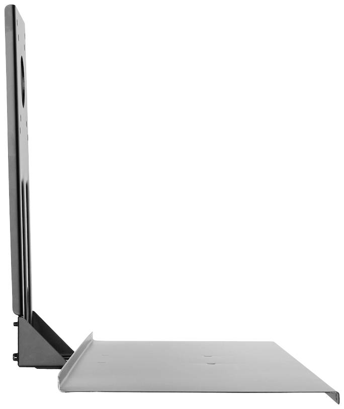 Egy karcsú, téglalap alakú fémváz oldalnézete, amelynek szögletartó és lapos talp része van. Alkalmas szerelésre vagy tárgyak elhelyezésére.