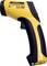 Sárga és fekete házas kézi infravörös hőmérő. Jelölések és figyelmeztetések a felső oldalán. Felhasználási terület: Felületi hőmérsékletmérés.