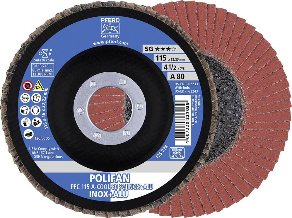 PFERD TOOLS 67758115 A-Cool Sg Inox + Alu Felületcsiszoló korong Ø 115 mm Furat átmérő 22.23 mm Szemcsézet 80 10 db