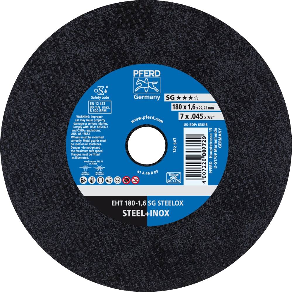 PFERD TOOLS SG STEELOX 61326410 Vágótárcsa, egyenes 180 mm 25 db Nemesacél, Acél