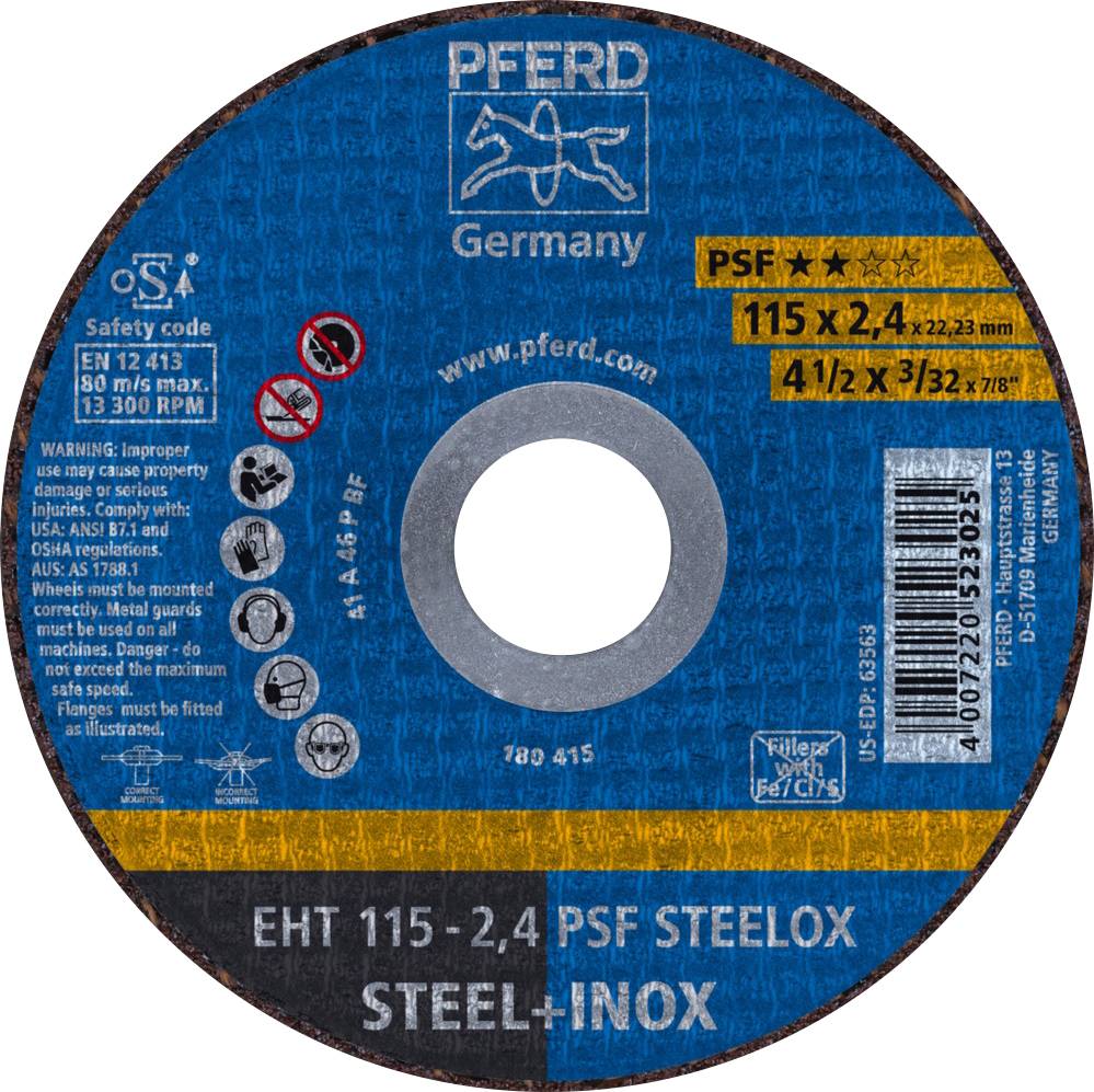 PFERD TOOLS PSF STEELOX 61730122 Vágótárcsa, egyenes 115 mm 25 db Nemesacél, Acél