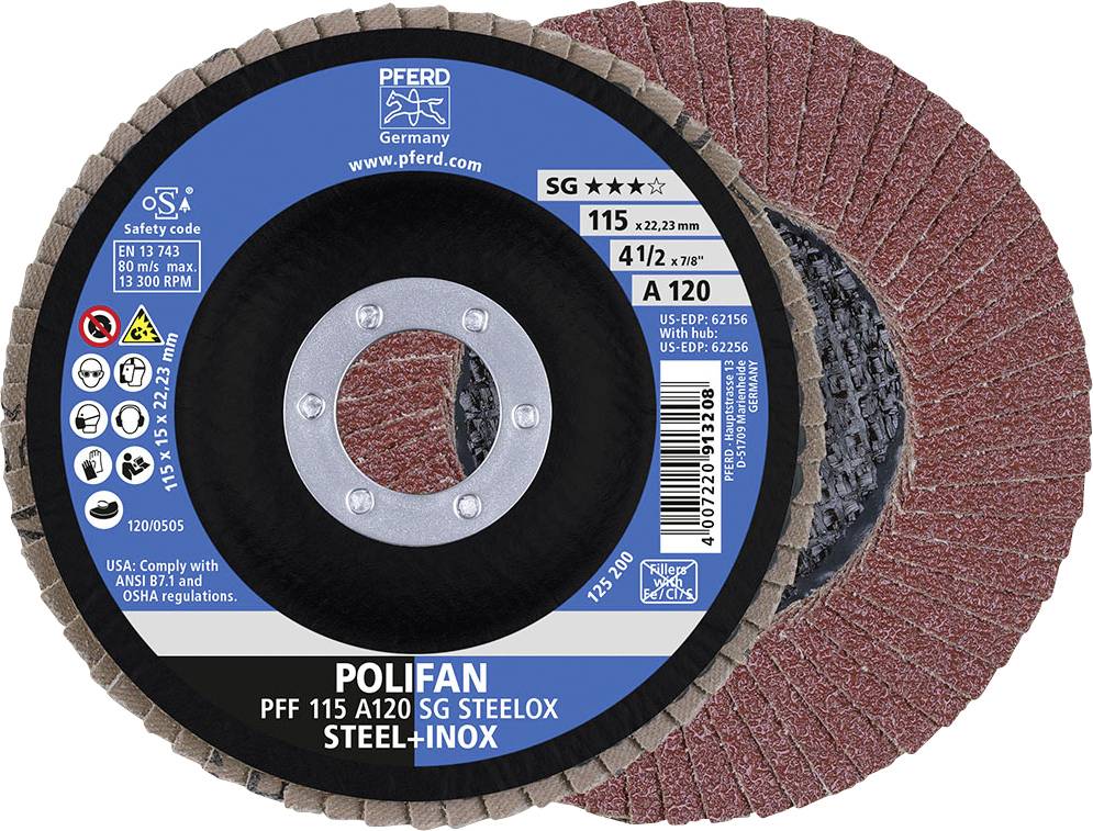 PFERD TOOLS 67612115 A Sg Steelox Felületcsiszoló korong Ø 115 mm Furat átmérő 22.23 mm Szemcsézet 120 10 db