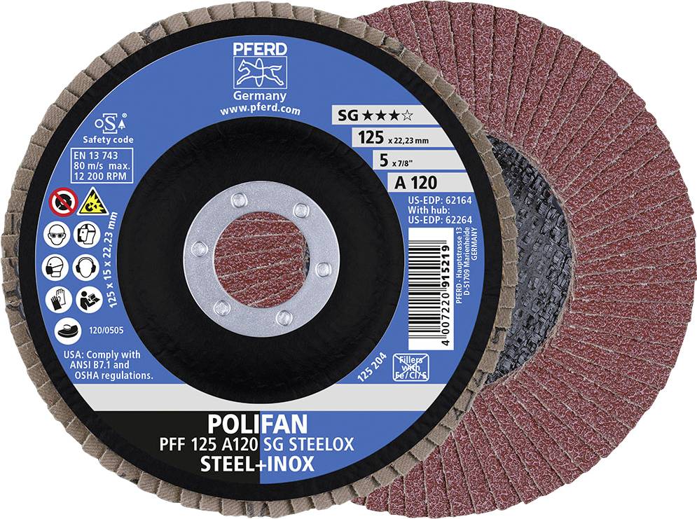 PFERD TOOLS 67612125 A Sg Steelox Felületcsiszoló korong Ø 125 mm Furat átmérő 22.23 mm Szemcsézet 120 10 db
