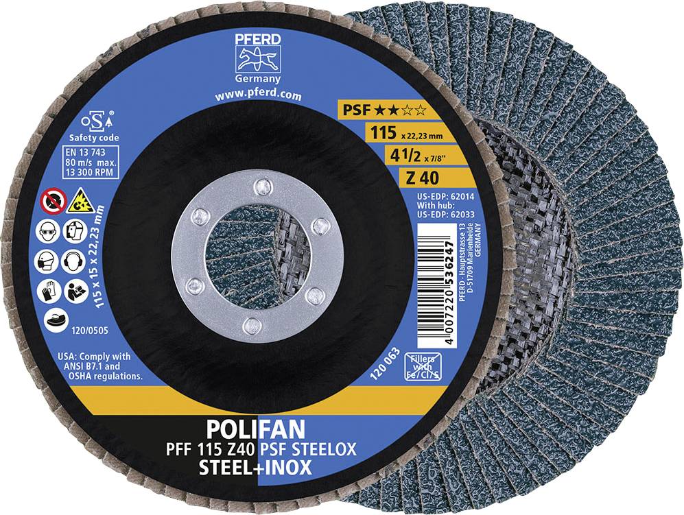 PFERD TOOLS 67664115 Z Psf Steelox Felületcsiszoló korong Ø 115 mm Furat átmérő 22.23 mm Szemcsézet 40 10 db