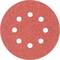 Piros csiszolópapír körlap nyolc lyukkal az optimális porelszívás érdekében. Alkalmas csiszolási munkálatokhoz fán és fémen egyaránt.