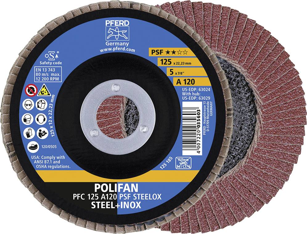 PFERD TOOLS 67749125 A Psf Steelox Felületcsiszoló korong Ø 125 mm Furat átmérő 22.23 mm Szemcsézet 120 10 db