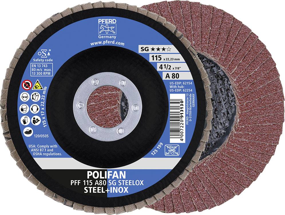 PFERD TOOLS 67608115 A Sg Steelox Felületcsiszoló korong Ø 115 mm Furat átmérő 22.23 mm Szemcsézet 80 10 db