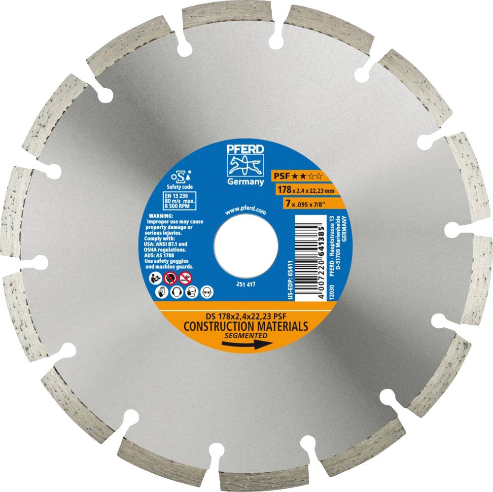 PFERD TOOLS 68017221 Ds Psf Gyémánt bevonatú vágótárcsa Ø 178 mm Furat átmérő 22.23 mm 1 db