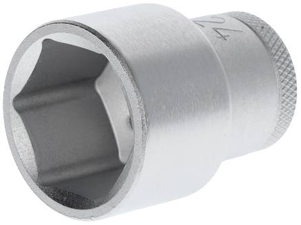 Egy hatszögletű nyílással rendelkező, fémből készült ezüstszínű rögzítőanya, amelyet csavarokhoz vagy csapokhoz használnak.