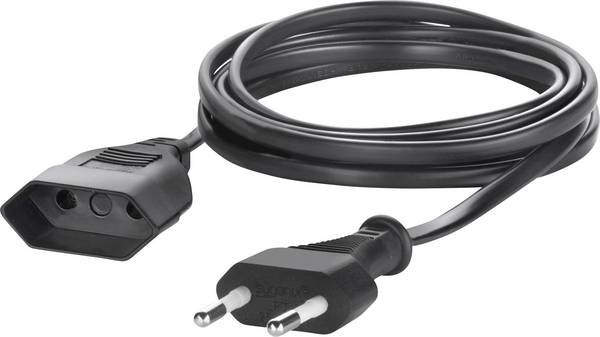 Sygonix SY-5042686 Áram Hosszabbítókábel   Fekete 5.00 m H03VVH2-F 2X 0,75 mm²