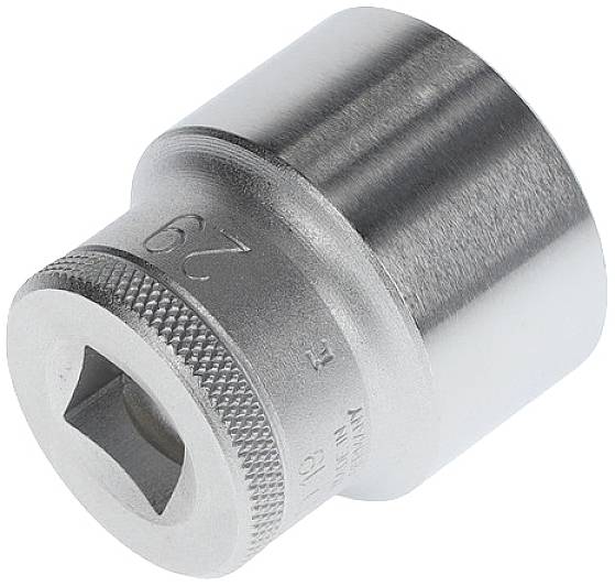 Egy 29 mm átmérőjű ezüst dugókulcs, bordázott markolattal és négyzetes nyílással.