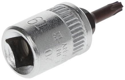 Torx-betétes dugókulcs, fémes, ezüstös és barna árnyalatú, felülnézetből fotózva. Műhelyekben csavarozási munkálatokhoz használatos.